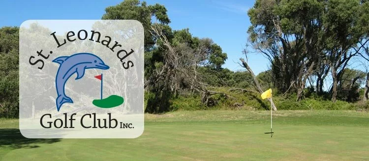 Natural coastal scrub surrounds the 6th green at St Leonards Golf Club, Victoria, Australia